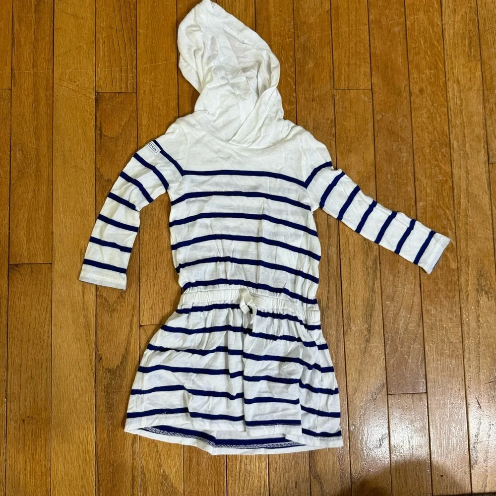 Ralph Lauren Baby Girls White Blue Striped Hooded Long Sleeve Modal‎ Dress 9M